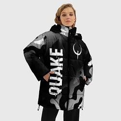Куртка зимняя женская Quake glitch на темном фоне: надпись, символ, цвет: 3D-черный — фото 2