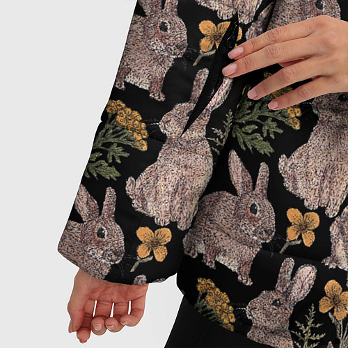 Женская зимняя куртка Зайцы и пижма / 3D-Светло-серый – фото 5