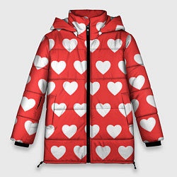 Женская зимняя куртка Сердечки на красном фоне