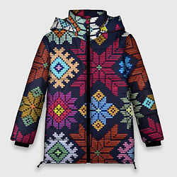 Куртка зимняя женская Орнамент удмуртский, цвет: 3D-черный