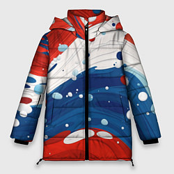Куртка зимняя женская Брызги красок в цветах флага РФ, цвет: 3D-черный