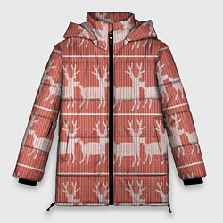 Куртка зимняя женская Классический рождественнский принт с оленем, цвет: 3D-черный