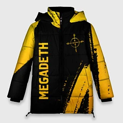 Куртка зимняя женская Megadeth - gold gradient: надпись, символ, цвет: 3D-черный
