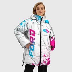 Куртка зимняя женская Ford neon gradient style: надпись, символ, цвет: 3D-черный — фото 2