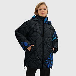 Куртка зимняя женская Черные плиты с синими вставками, цвет: 3D-черный — фото 2
