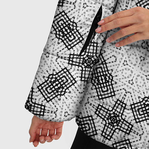 Женская зимняя куртка Черно-белый ажурный кружевной узор Геометрия / 3D-Светло-серый – фото 5
