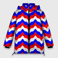 Куртка зимняя женская Волны цвета флага России, цвет: 3D-черный
