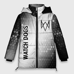 Куртка зимняя женская Watch Dogs glitch на светлом фоне: надпись, символ, цвет: 3D-черный