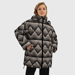 Куртка зимняя женская Объемные бежевые ромбы на черном, цвет: 3D-черный — фото 2