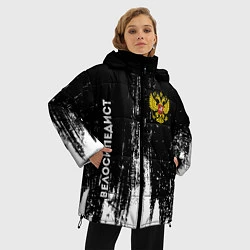 Куртка зимняя женская Велосипедист из России и герб РФ: надпись, символ, цвет: 3D-черный — фото 2