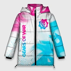 Куртка зимняя женская Gears of War neon gradient style: надпись, символ, цвет: 3D-черный