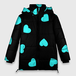 Куртка зимняя женская С голубыми сердечками на черном, цвет: 3D-черный