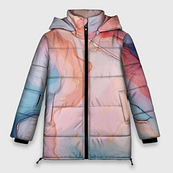 Куртка зимняя женская Розовый рассвет абстрактный узор, цвет: 3D-красный