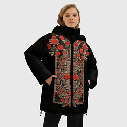 Куртка зимняя женская Растительный цветочный орнамент - красные розы на, цвет: 3D-светло-серый — фото 2
