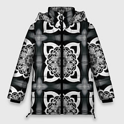 Куртка зимняя женская Квадратная мандала узор, цвет: 3D-черный