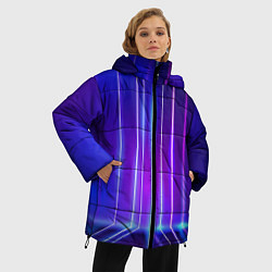 Куртка зимняя женская Neon glow - vaporwave - strips, цвет: 3D-красный — фото 2