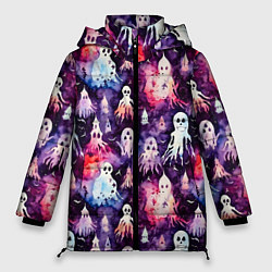 Куртка зимняя женская Хэллоуин Акварельные привидения, цвет: 3D-светло-серый