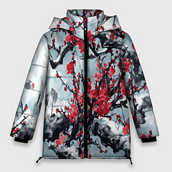 Куртка зимняя женская Лепестки цветущей вишни - сакура, цвет: 3D-красный