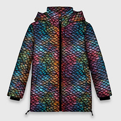 Куртка зимняя женская Разноцветная чешуя дракона, цвет: 3D-черный