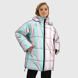 Куртка зимняя женская Полоска Барби и Кена - сплит: нежно-мытный и розов, цвет: 3D-черный — фото 2