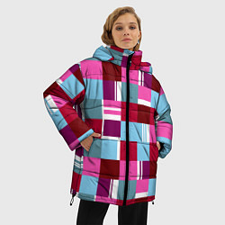Куртка зимняя женская Ретро квадраты вишнёвые, цвет: 3D-красный — фото 2