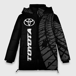 Куртка зимняя женская Toyota speed на темном фоне со следами шин: по-вер, цвет: 3D-черный