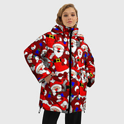 Куртка зимняя женская Новогодний паттерн с дедами морозами, цвет: 3D-красный — фото 2