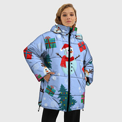 Куртка зимняя женская Снеговики с новогодними подарками паттерн, цвет: 3D-светло-серый — фото 2