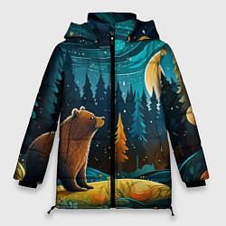 Куртка зимняя женская Хозяин тайги: медведь в лесу, цвет: 3D-красный