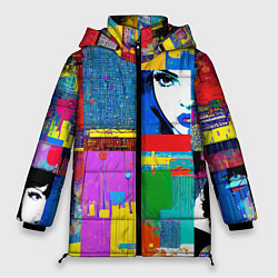 Куртка зимняя женская Лоскутное одеяло - поп-арт, цвет: 3D-красный