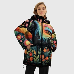 Куртка зимняя женская Лошадка с радужной гривой в стиле фолк-арт, цвет: 3D-светло-серый — фото 2