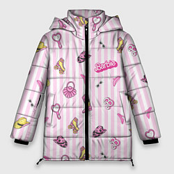 Куртка зимняя женская Барби - розовая полоска и аксессуары, цвет: 3D-черный