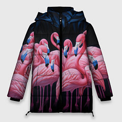 Женская зимняя куртка Стая розовых фламинго в темноте