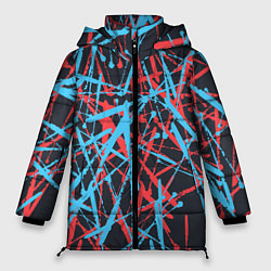 Куртка зимняя женская Синие и красные гранжевые полосы, цвет: 3D-черный