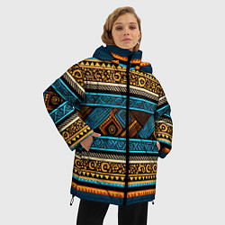 Куртка зимняя женская Этнический рисунок в горизонтальную полоску, цвет: 3D-светло-серый — фото 2