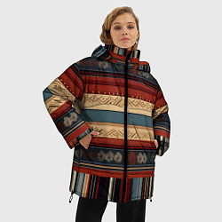 Куртка зимняя женская Этнический принт в полоску, цвет: 3D-черный — фото 2