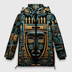 Куртка зимняя женская Орнамент с маской в египетском стиле, цвет: 3D-светло-серый