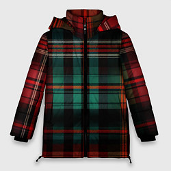 Куртка зимняя женская Красно-зелёная шотландская клетка, цвет: 3D-светло-серый