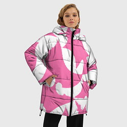 Куртка зимняя женская Бело-розовая абстрактная композиция, цвет: 3D-черный — фото 2