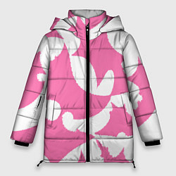 Куртка зимняя женская Бело-розовая абстрактная композиция, цвет: 3D-светло-серый