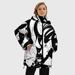 Куртка зимняя женская Экспрессивная чб абстракция, цвет: 3D-светло-серый — фото 2