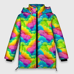 Куртка зимняя женская Разноцветные облака из бумаги паттерн, цвет: 3D-черный