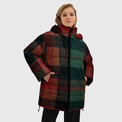 Куртка зимняя женская Зелёно-красная шотландская клетка, цвет: 3D-черный — фото 2