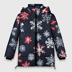 Куртка зимняя женская Снежинки белые и красные, цвет: 3D-красный