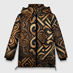 Куртка зимняя женская Асимметричный узор в викингском стиле, цвет: 3D-черный