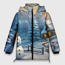Куртка зимняя женская Новый год и снеговик, цвет: 3D-черный