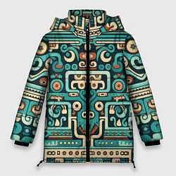 Куртка зимняя женская Абстрактный паттерн в ацтекском стиле, цвет: 3D-красный
