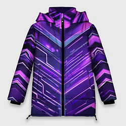 Куртка зимняя женская Фиолетовые неон полосы киберпанк, цвет: 3D-светло-серый