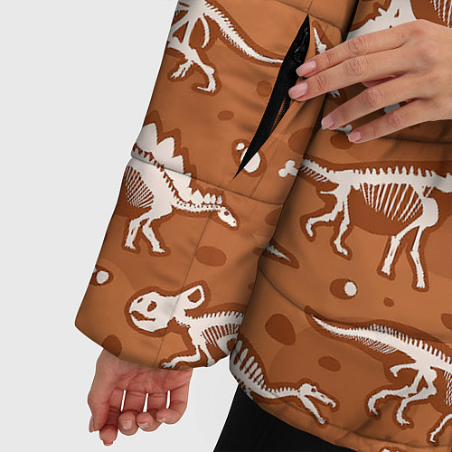 Женская зимняя куртка Скелеты динозавров / 3D-Светло-серый – фото 5