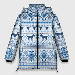 Куртка зимняя женская Blue sweater with reindeer, цвет: 3D-черный